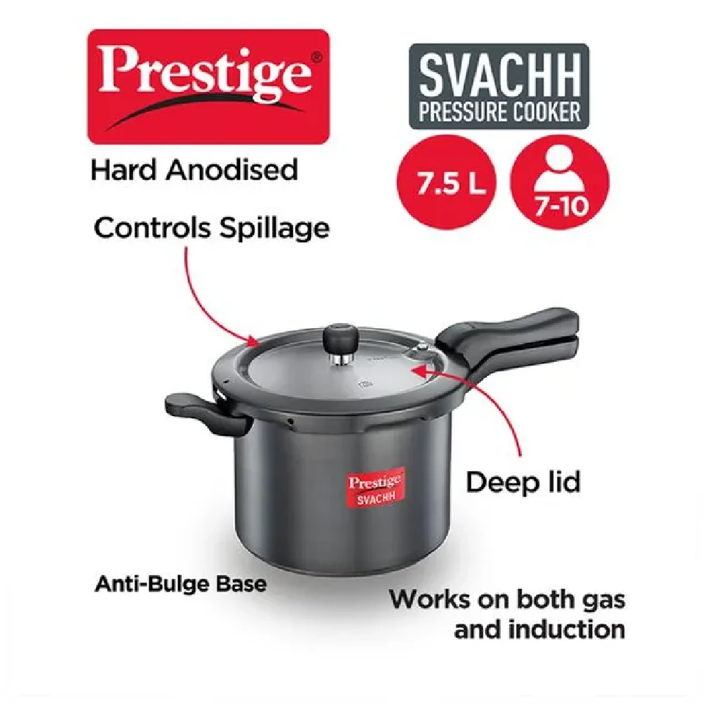 Prestige Svachh Hard Anodised Aluminum Outer Lid Pressure Cooker - Black, 20277, 7.5 L-2.webp
